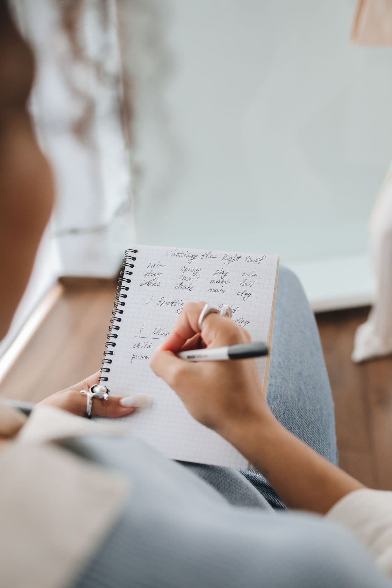 A student writing in class